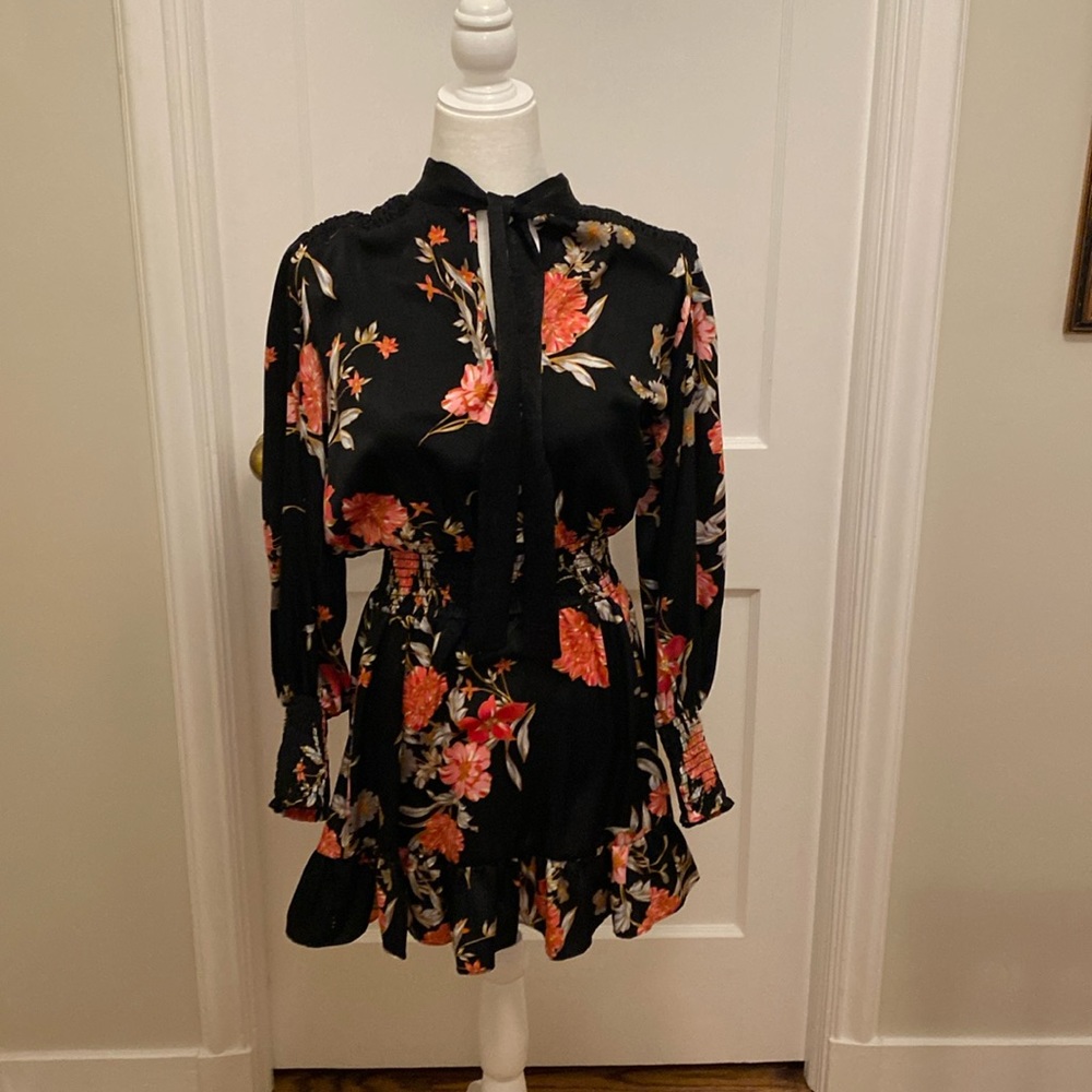 Misa Los Angeles Dress w ruffle hem optional tie neck